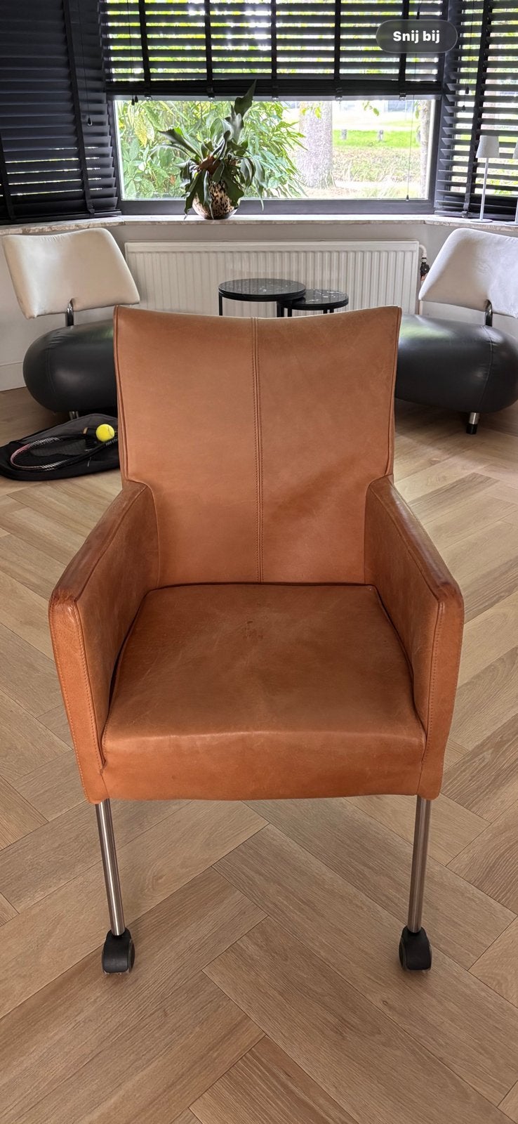 6 moderne echt leren eetkamerstoelen, Gebruikt, Overige kleuren, Leer, Ophalen of Verzenden