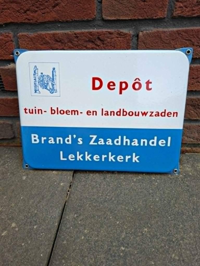 brand,s zaadhandel lekkerkerk  depot  emaille, Verzamelen, Ophalen of Verzenden, Gebruikt, Reclamebord