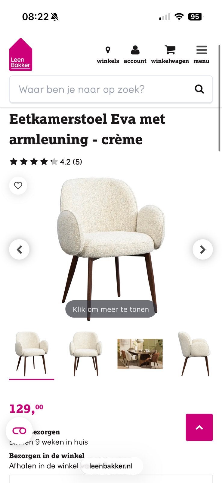 eetkamerstoel 4x, Ophalen, Overige kleuren, Zo goed als nieuw, Vier