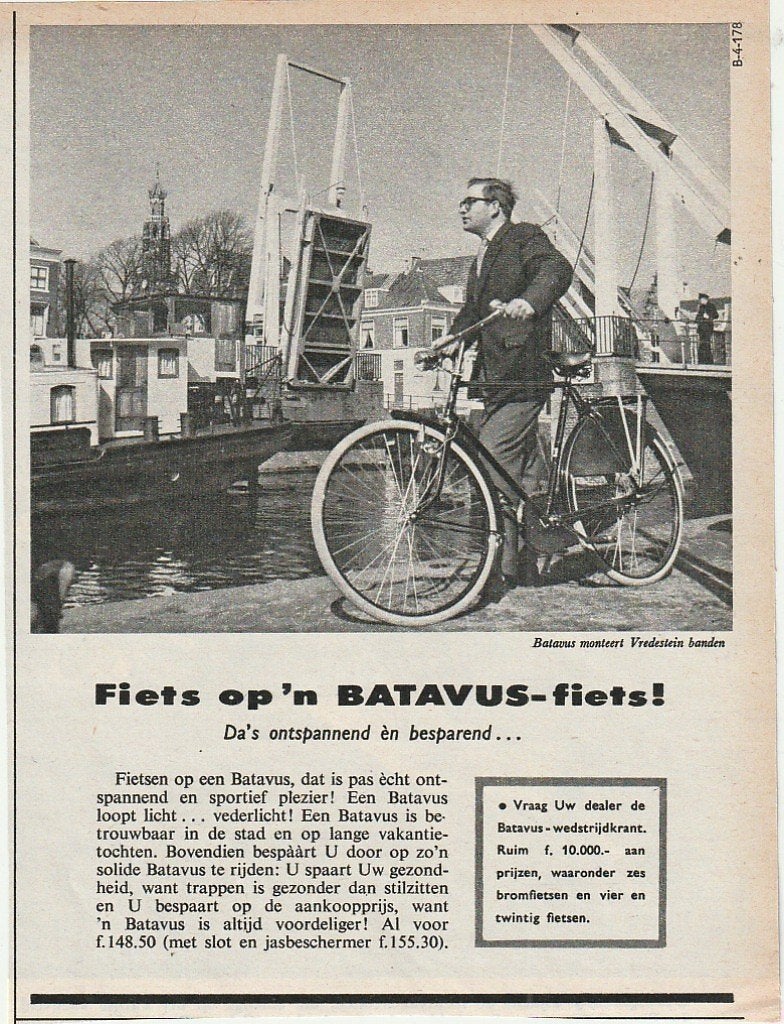 Retro reclame 1958 Batavus fiets ontspannend plezier, Verzenden, Overige typen