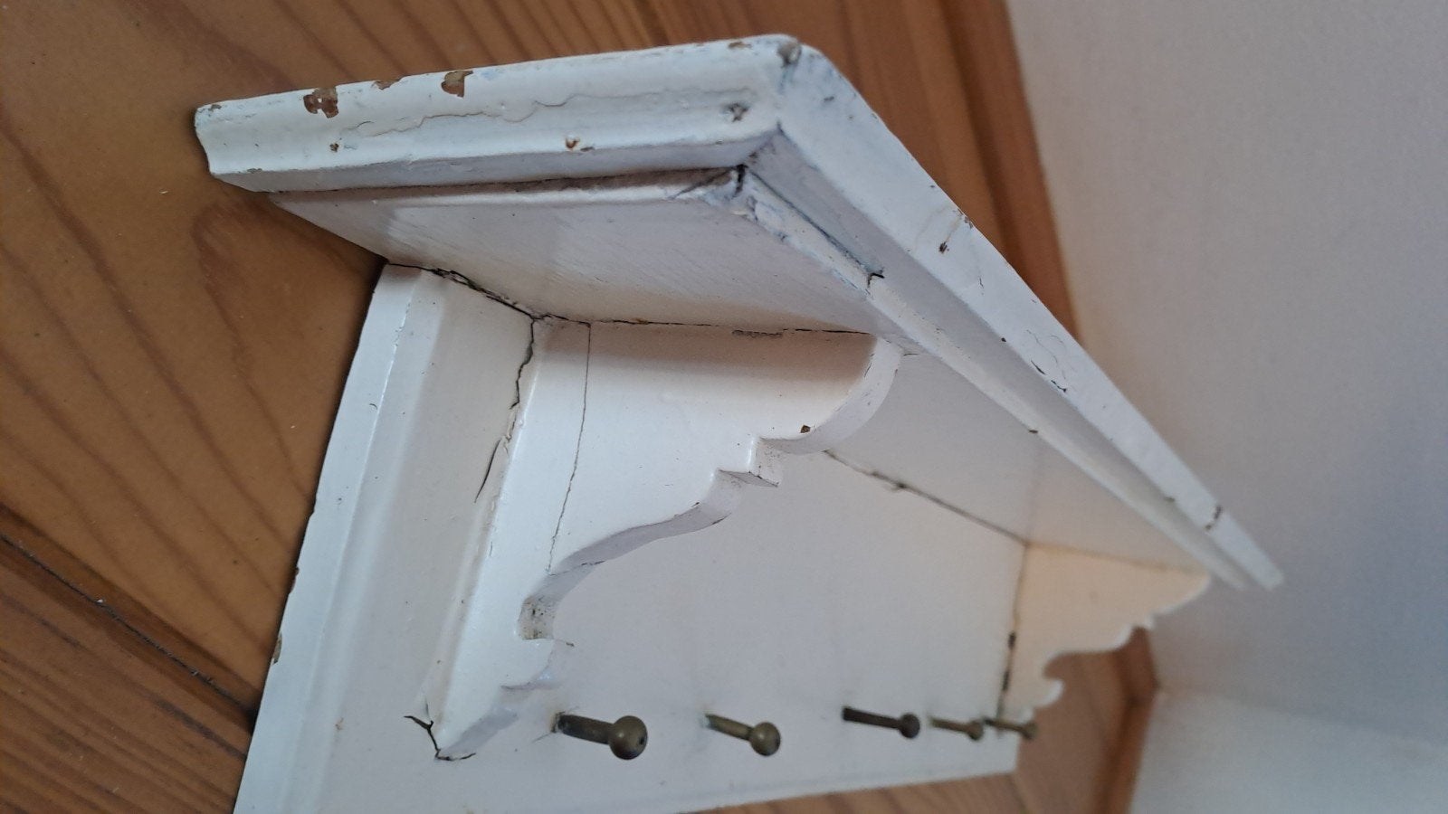 Antiek keuken- of handdoekenrekje met messing knoppen - Vint, Ophalen of Verzenden
