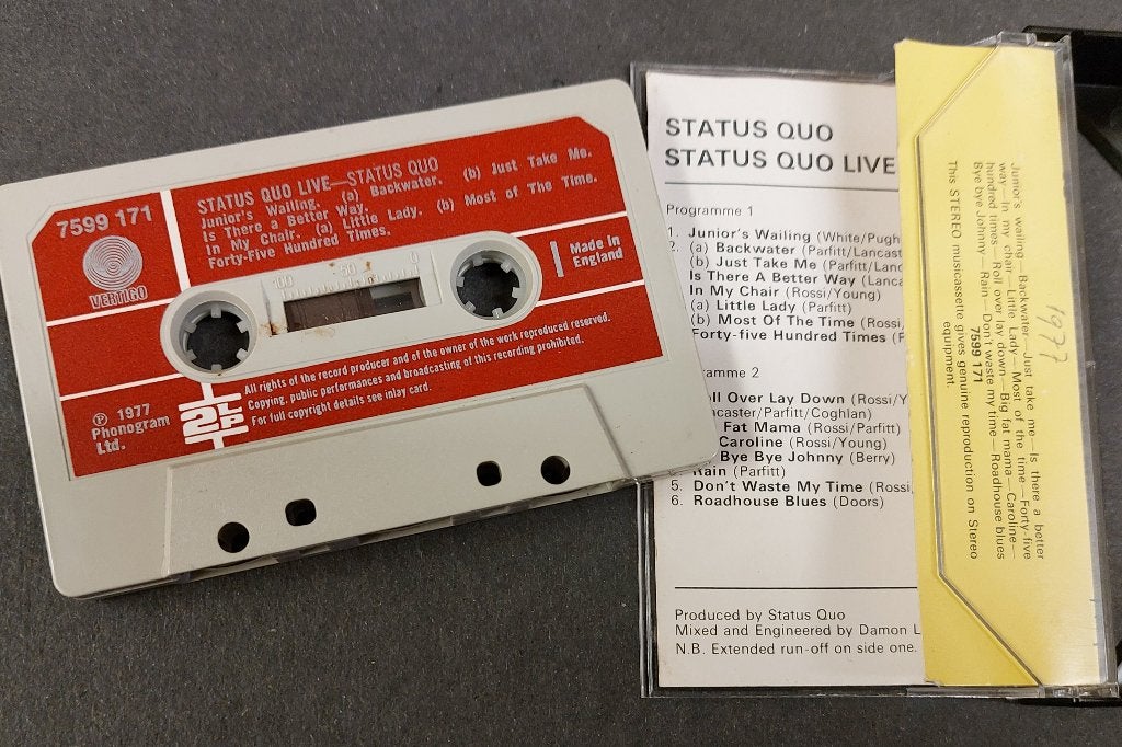 Status Quo CASSETTE Live 1977 Origineel Engeland, Cd's en Dvd's, Gebruikt, 1 bandje, Ophalen of Verzenden, NvT