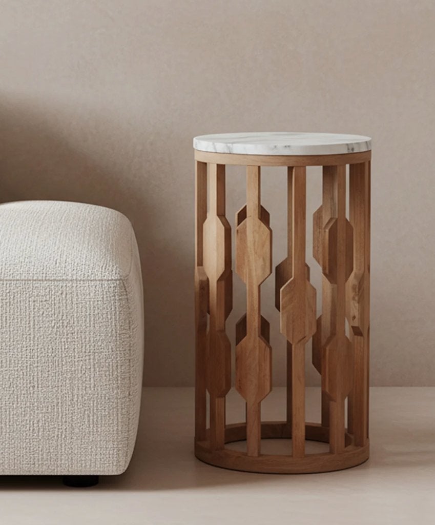 Raw Materials Atjeh Bijzettafel Marmer Wit | Van €249, nu, 45 tot 60 cm, Minder dan 55 cm, Raw Materials, Raw Materials