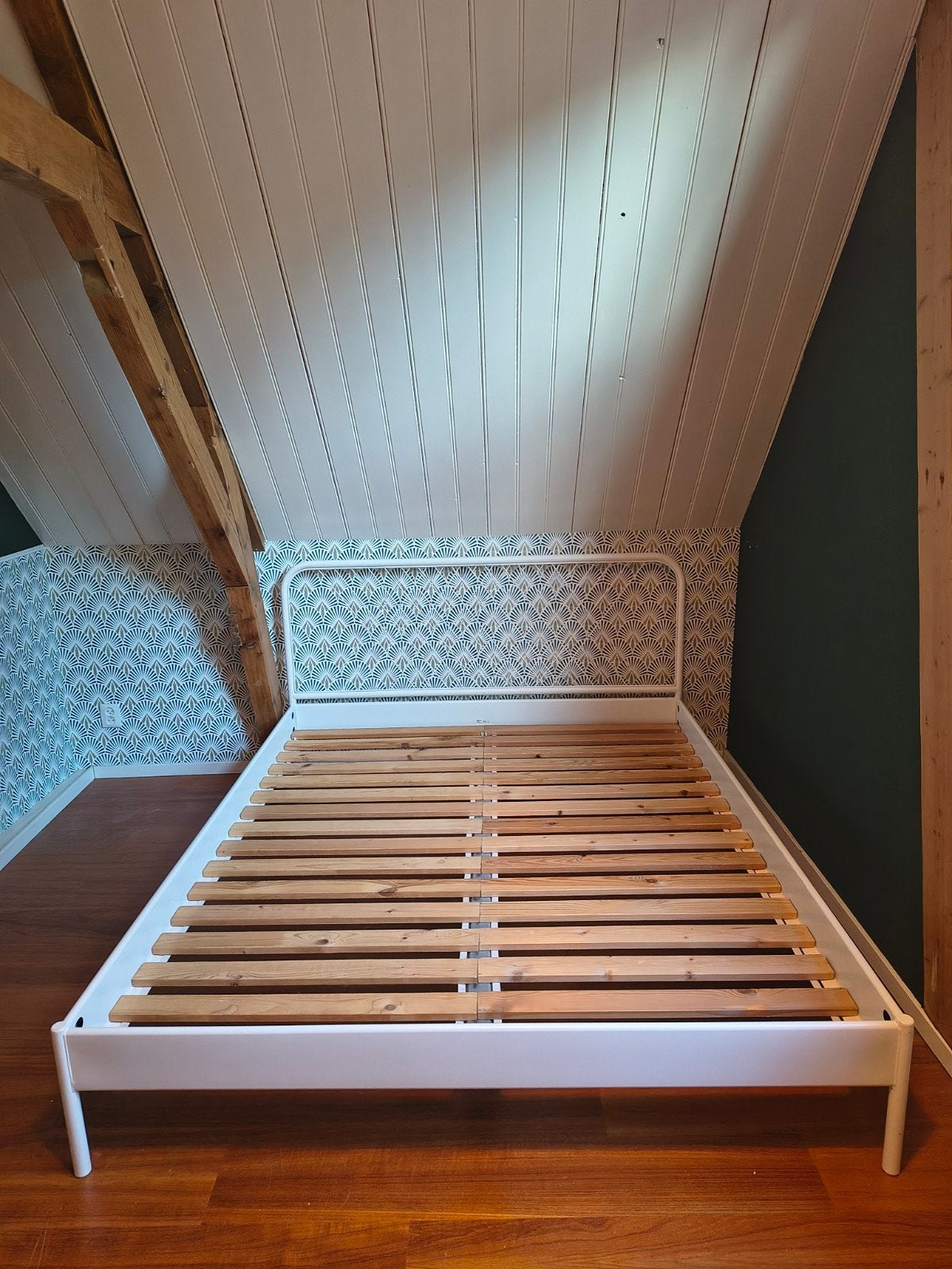 IKEA Nesttun bedframe met lattenbodems, Ophalen, Gebruikt, Wit, Tweepersoons