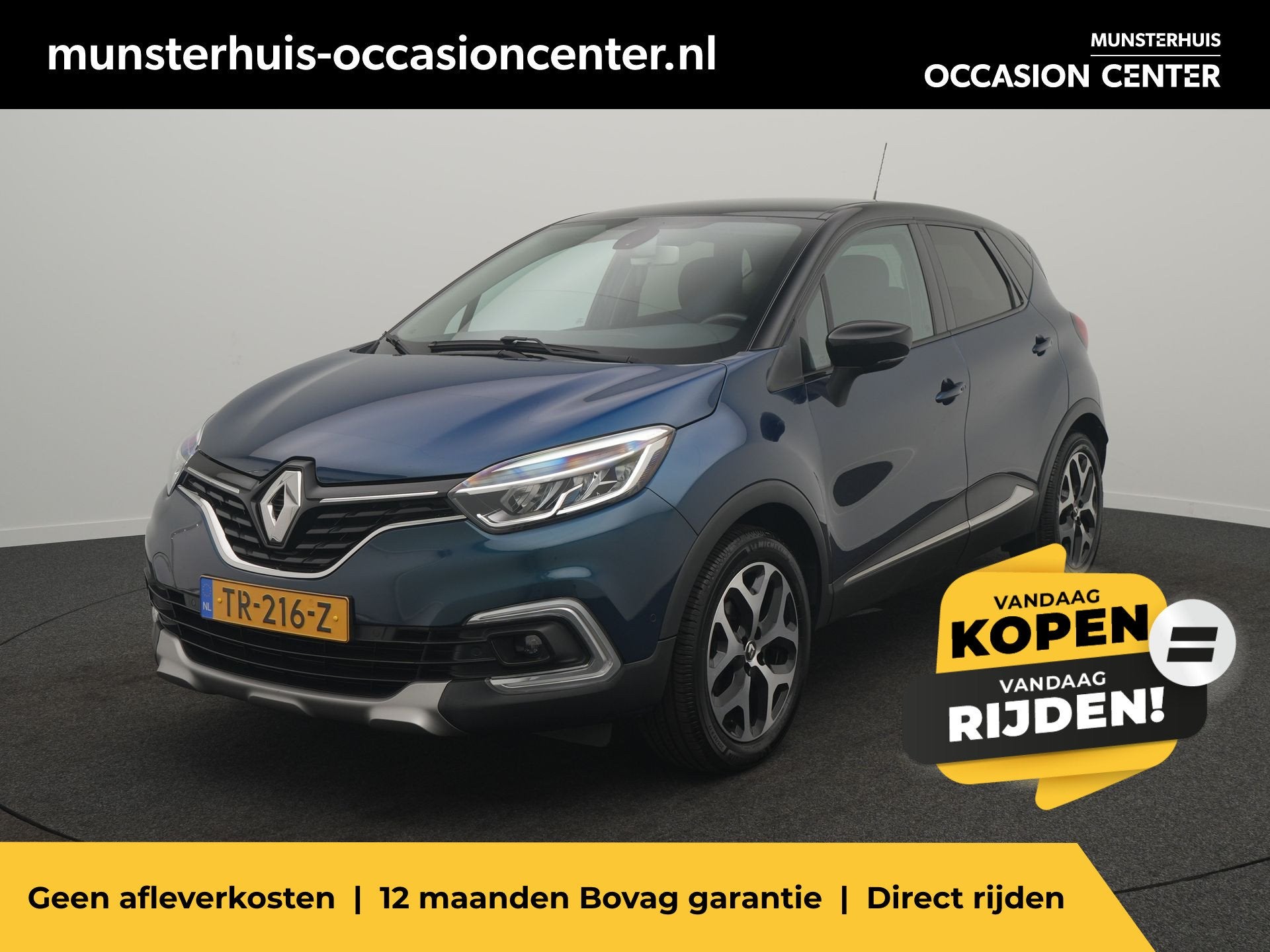Renault Captur TCe 90 Intens - RIJKLAARPRIJS - Afneembare tr, Voorwielaandrijving, Gebruikt, Euro 6, Blauw