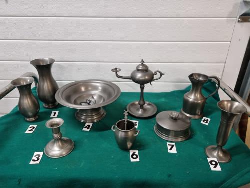 Tinnen voorwerpen 9 stuks gelria tin 94/92%,, Antiek en Kunst, Ophalen of Verzenden