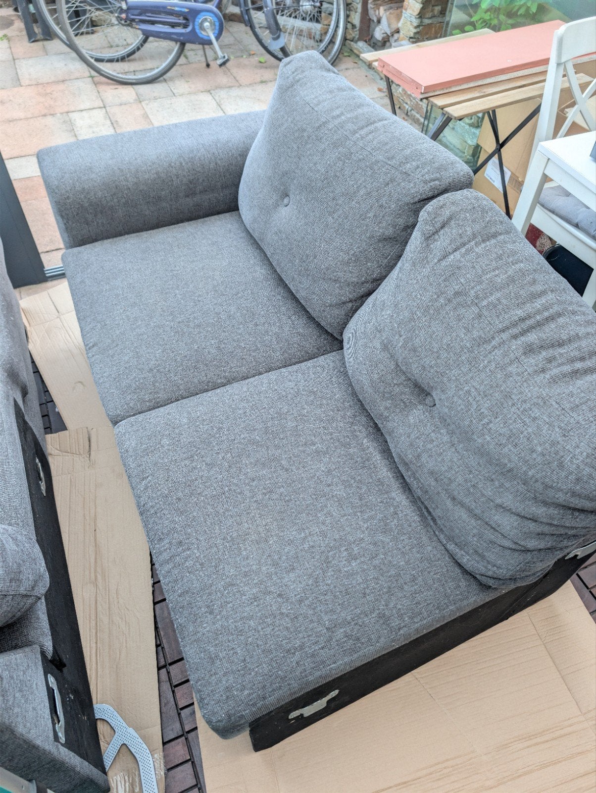 Jysk VEJLBY Slaapbank chaise longue donkergrijs, Ophalen, Gebruikt, Tweepersoons, Overige maten