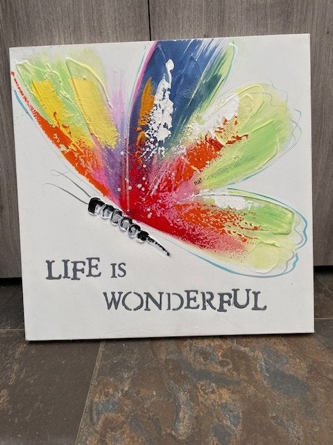 schilderij met vrolijke kleuren Life is wonderful 55 x 55, Ophalen, 50 – 75, Gebruikt, Schilderij