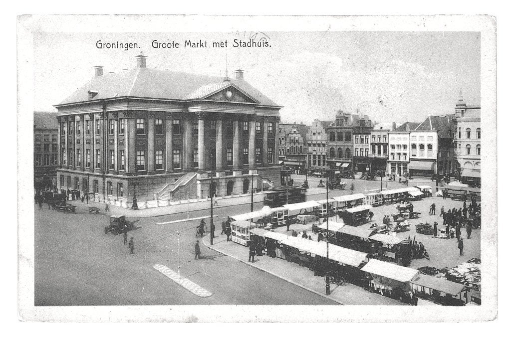 968641 Groningen Groote Markt Tram 1937 Gelopen mt postzegel, Ophalen of Verzenden, 1920 tot 1940, Gelopen, Groningen