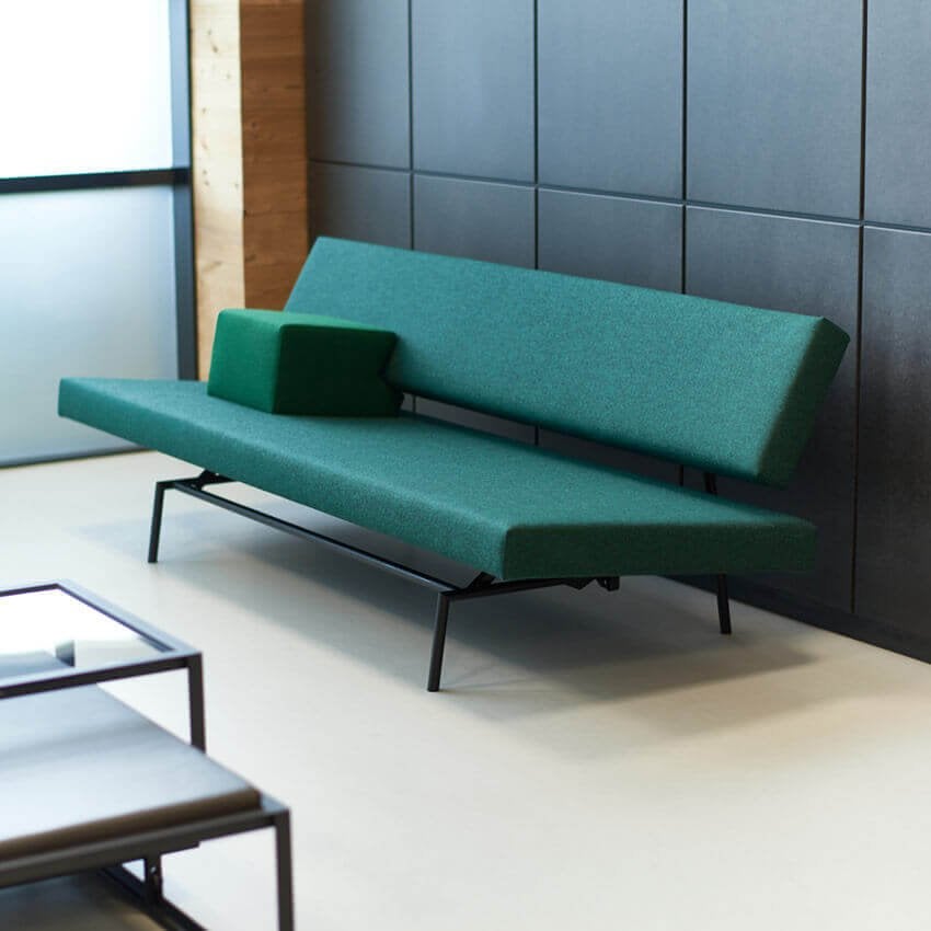 Martin Visser BR02 slaapbank Spectrum / Pastoe — groen wol, Dutch Design, mid-century, vintage design, 150 tot 200 cm, Driepersoons