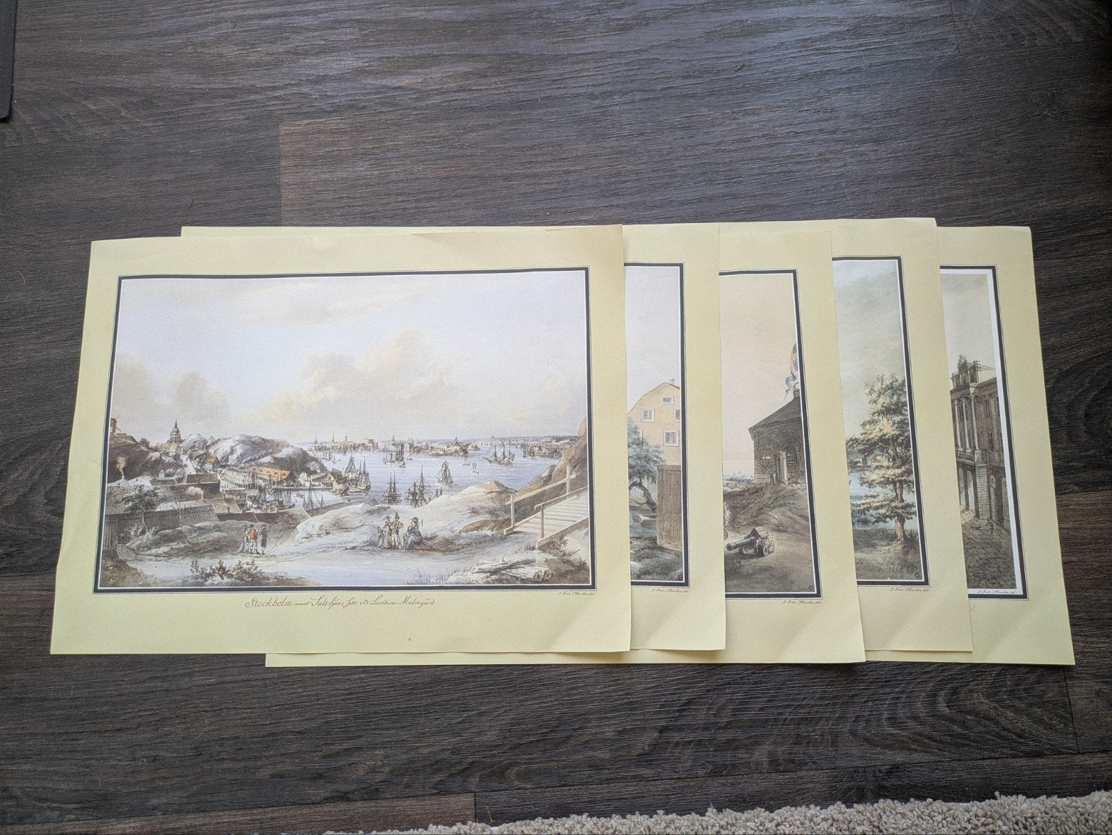 Set van 5 stadsgezichten van Stockholm, prenten/prints, Antiek en Kunst, Kunst | Tekeningen en Foto's, Ophalen of Verzenden, Print