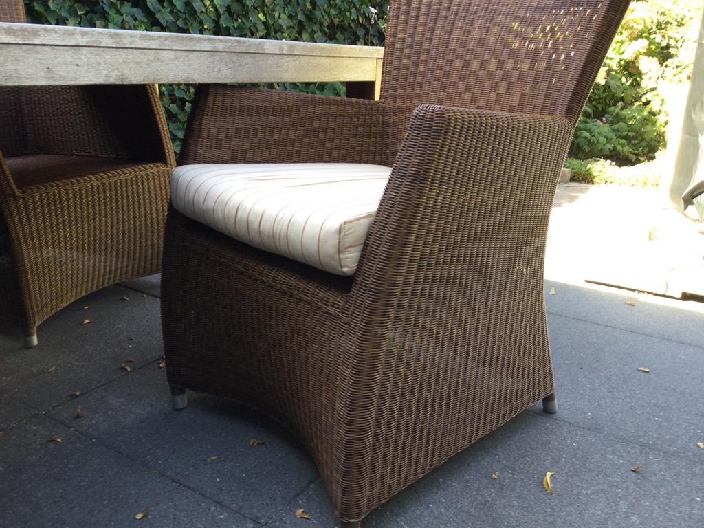 Hardhouten tuinset met 4 stoelen en kussens, Tuin en Terras, Tuinsets en Loungesets, 4 zitplaatsen, Gebruikt, Eettafel, Hardhout