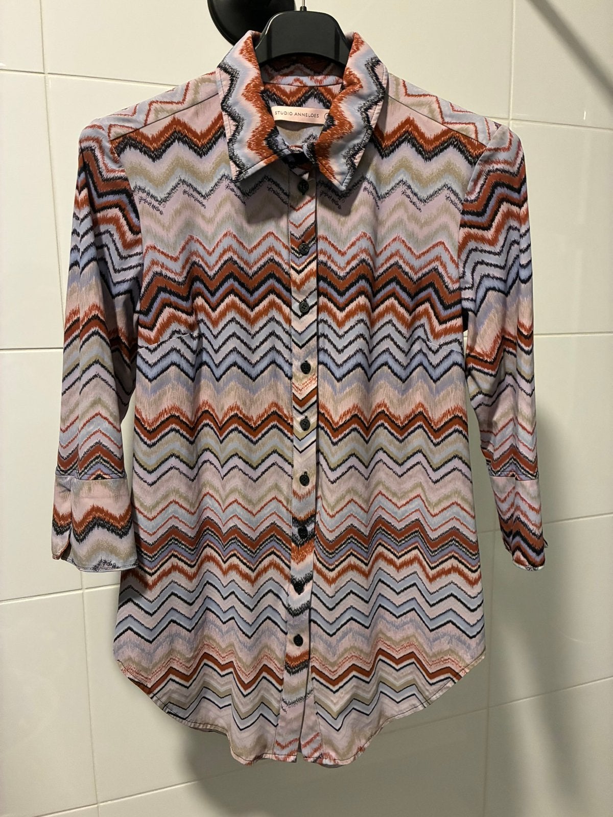 Studio Anneloes blouse “Poppy” in Missoni stijl, mt S, Ophalen of Verzenden, Zo goed als nieuw, Blauw