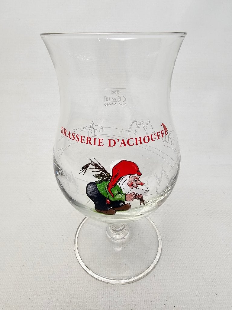 # Brasserie D' Achouffe bier glas 33 cl rechte tekst, Ophalen of Verzenden, Gebruikt, Bierglas