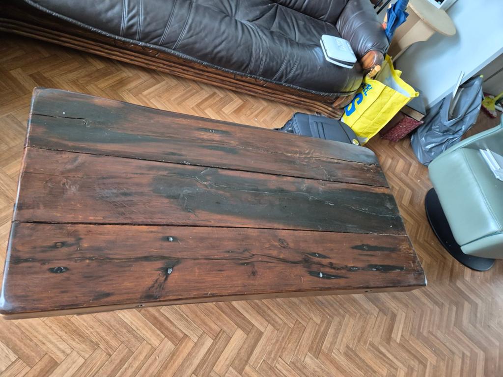 Robuuste bielzen salontafel - Uniek en sfeervol, Huis en Inrichting, Tafels | Salontafels, Ophalen, Gebruikt, 100 tot 150 cm, 50 tot 100 cm