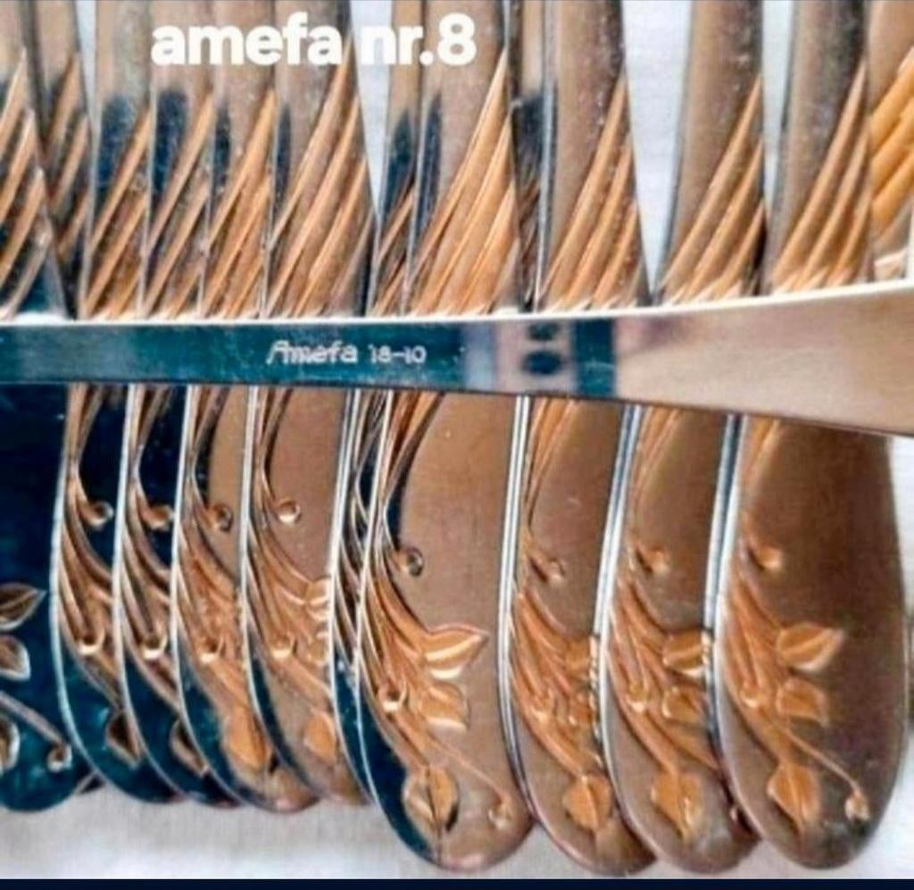 Blinkend Amefa 18/10 relief gouden versieringen blaadjes, Ophalen of Verzenden
