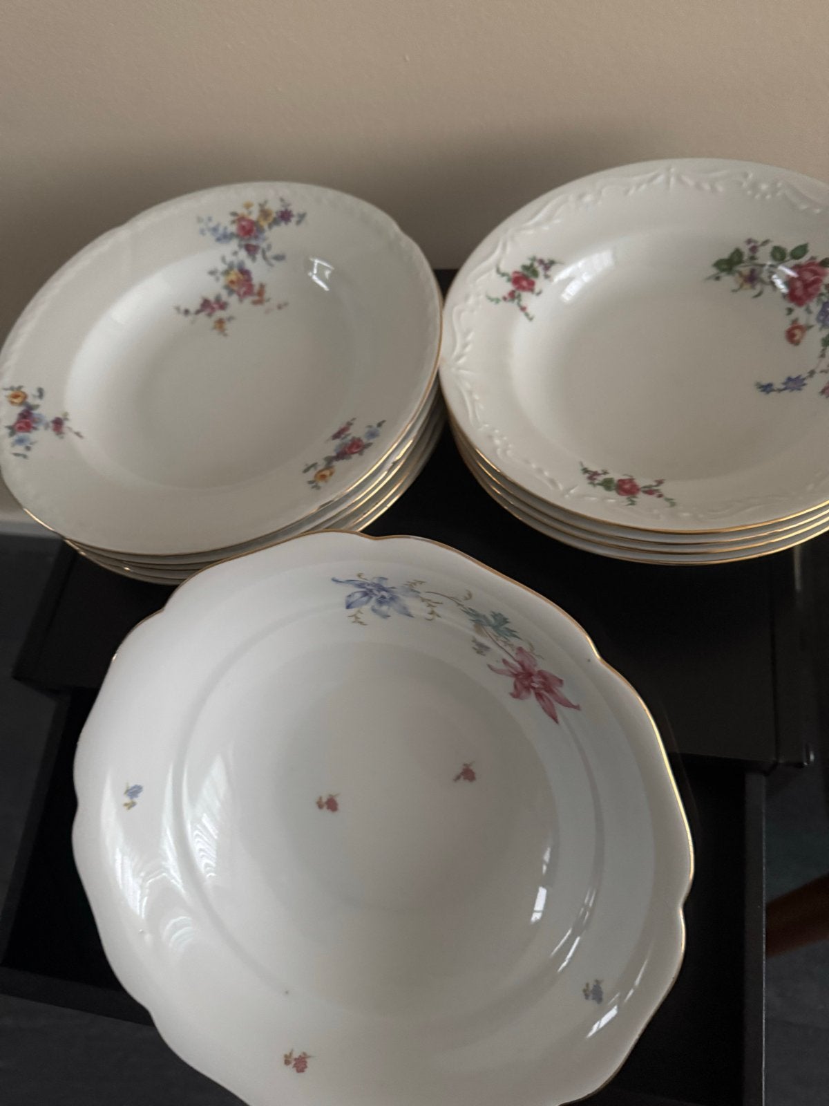 Set van 10 Vintage Diepe Borden met Bloemmotief, Ophalen of Verzenden