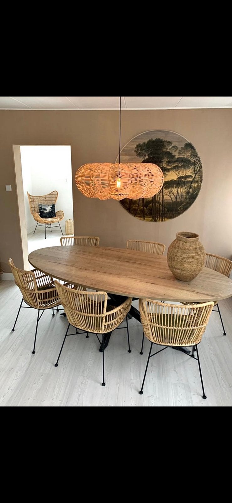 Ovale eettafel met 6 stoelen, Ophalen, 100 tot 150 cm, 200 cm of meer, Zo goed als nieuw