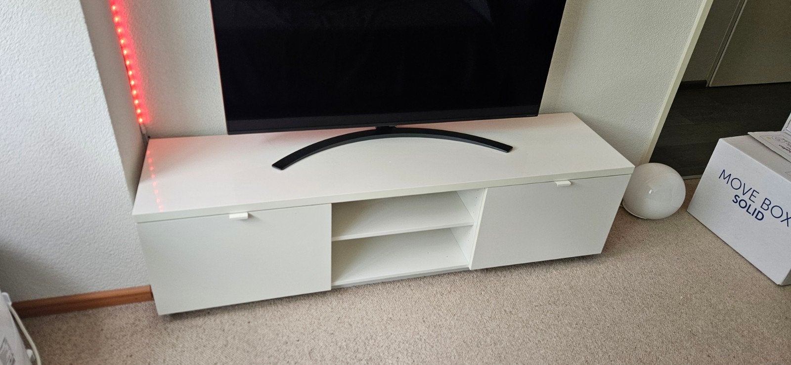 IKEA BYÅS TV-meubel 160x42x45cm, hoogglans wit, Ophalen, 150 tot 200 cm, Zo goed als nieuw, Minder dan 100 cm