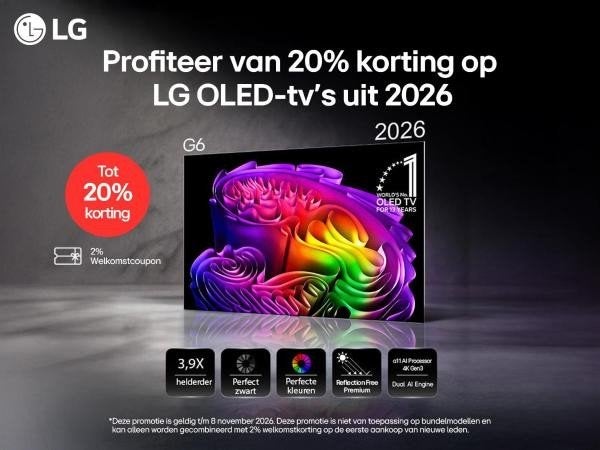 LG OLED 2026 TVs 20% kortingsvoucher, Eén persoon, Kortingsbon