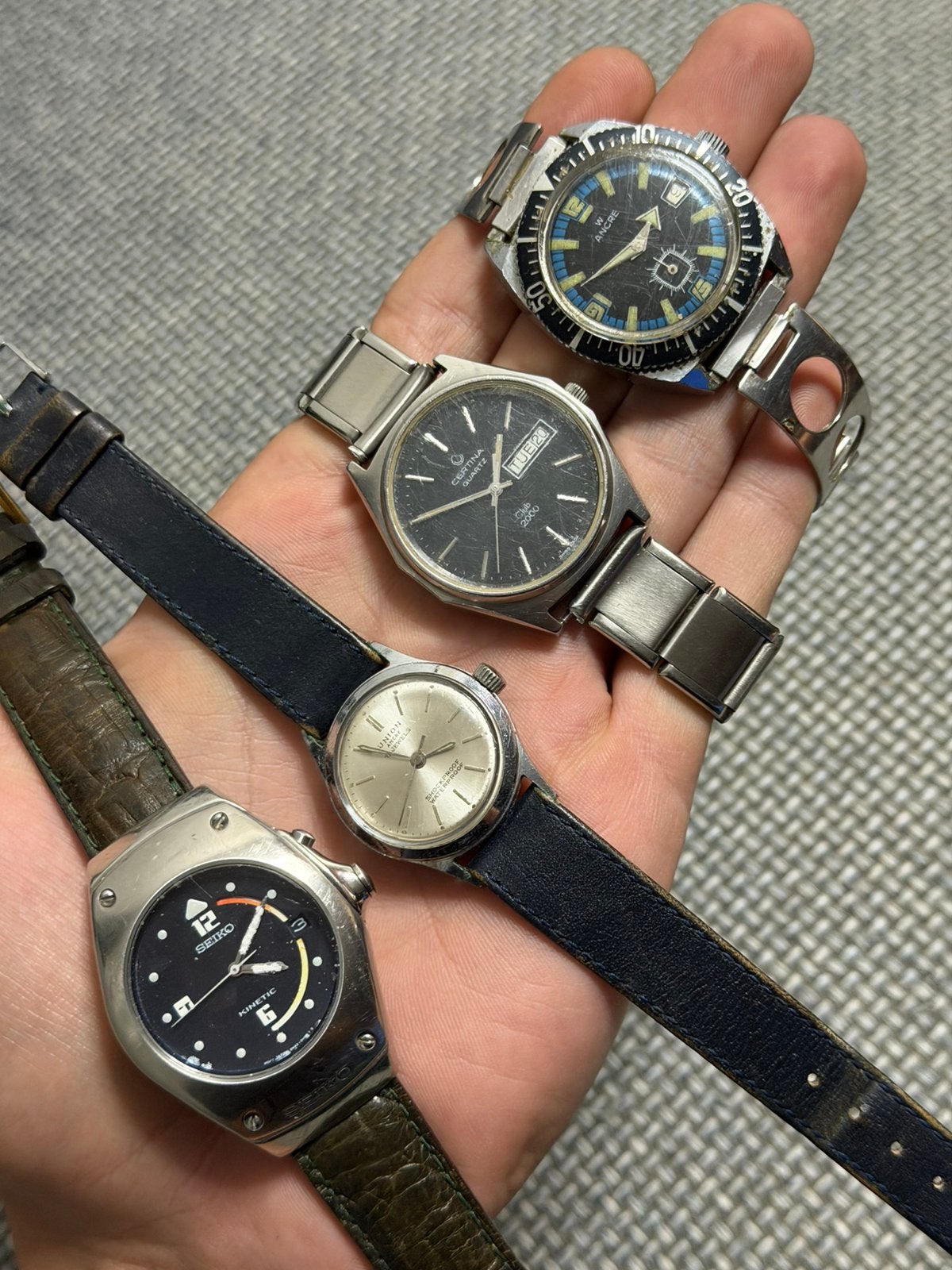 Partij oude merk horloges Seiko, W ancre, Union, Certina #2, Verzenden, Gebruikt