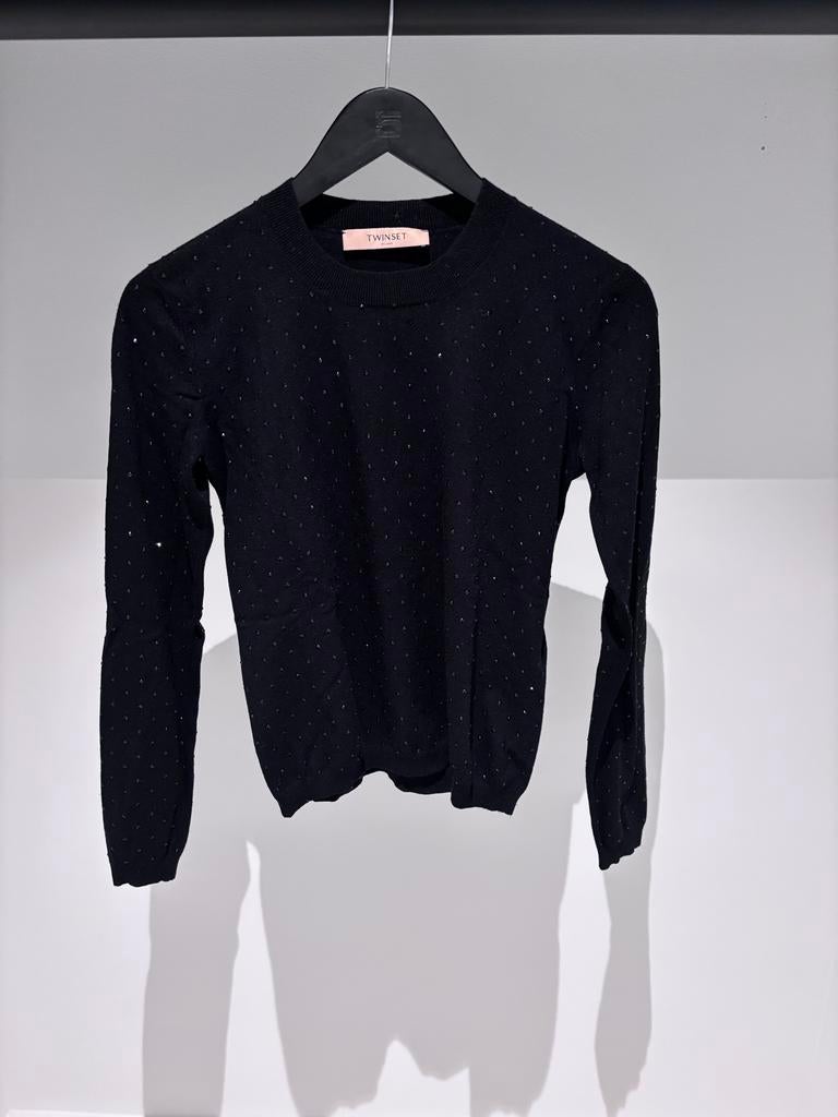 Twinset Zwarte Trui met Strass Steentjes, maat S, Verzenden, Zo goed als nieuw, Maat 36 (S), Zwart