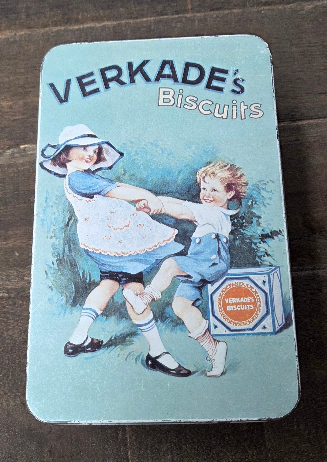 Oud Verkade's Biscuits koekblik - Vintage design, Verzamelen, Blikken, Ophalen, Gebruikt, Koek(jes), Verkade