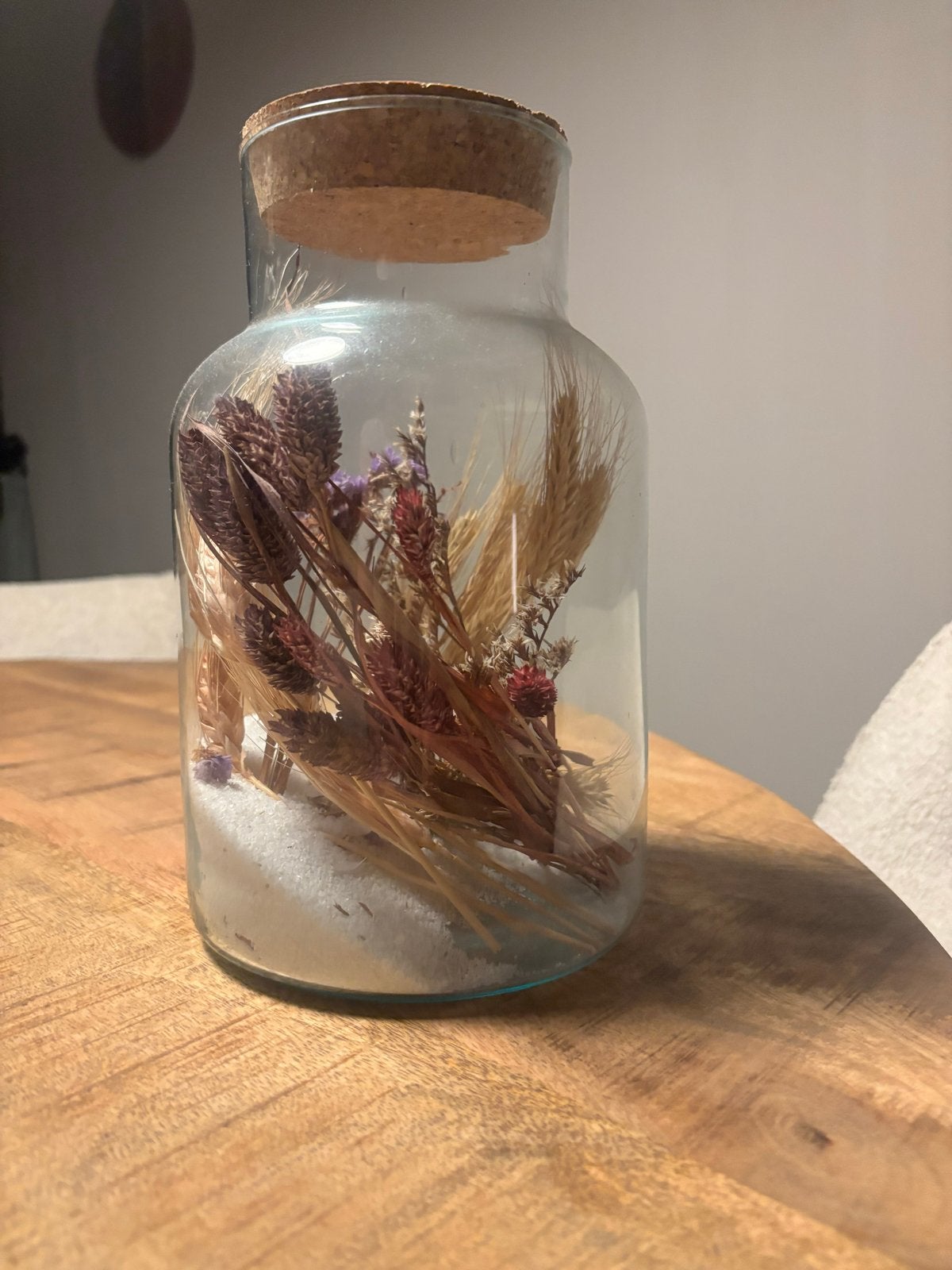 Glazen pot met droogbloemen en kurken deksel, Ophalen, Inclusief droogbloemen, Meerkleurig, Glas