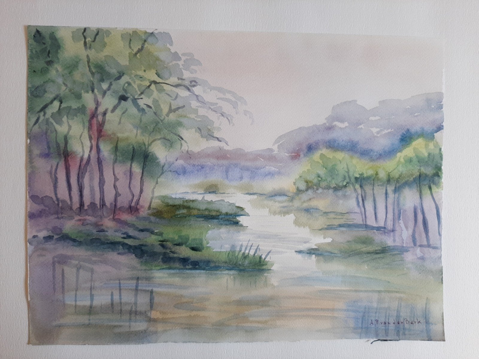 aquarel bosbeekje, Antiek en Kunst, Kunst | Schilderijen | Klassiek, Ophalen of Verzenden