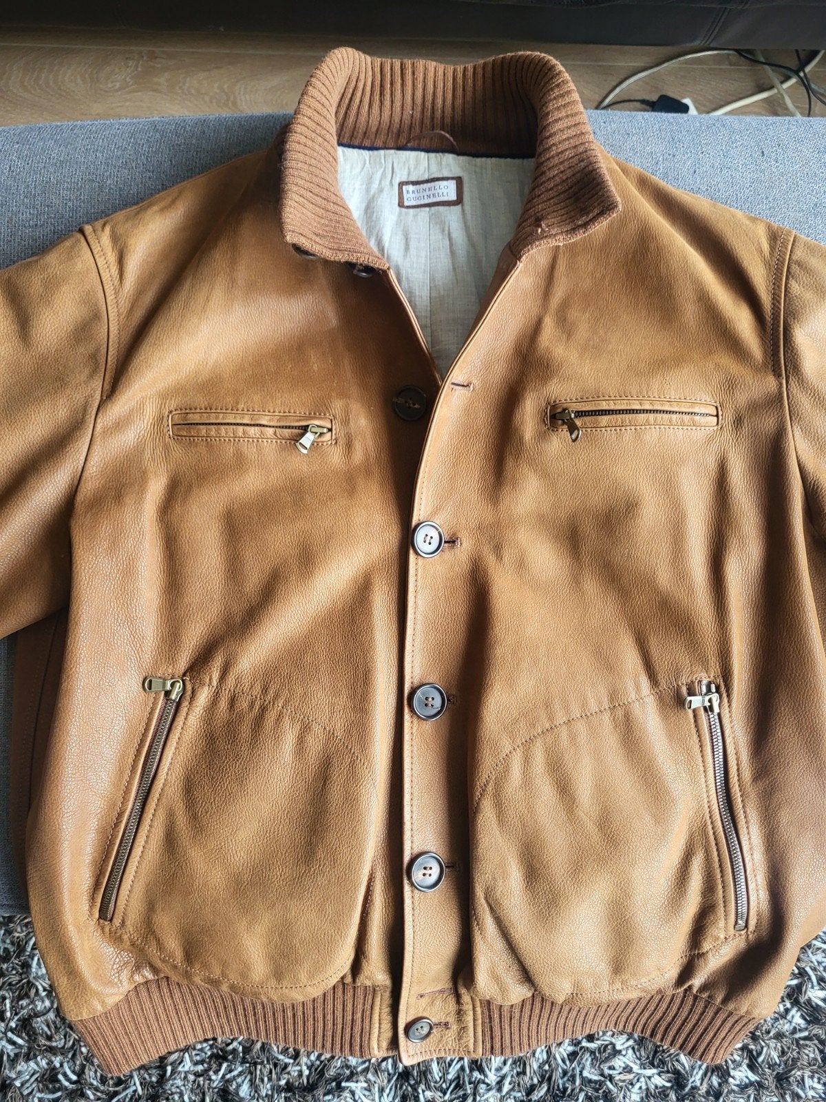 Brunello Cucinelli leren jas, maat L/XL, Maat 52/54 (L), Bruin, Gedragen, Brunello Cucinelli