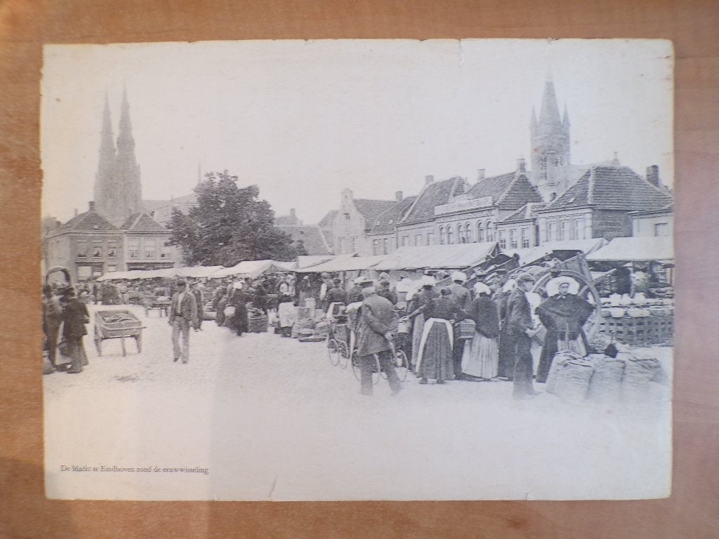 gebruikte prent Markt Eindhoven ca. 1900 (herdruk ca. 1975), Gebruikt, Ophalen of Verzenden, Gebouw, Voor 1940