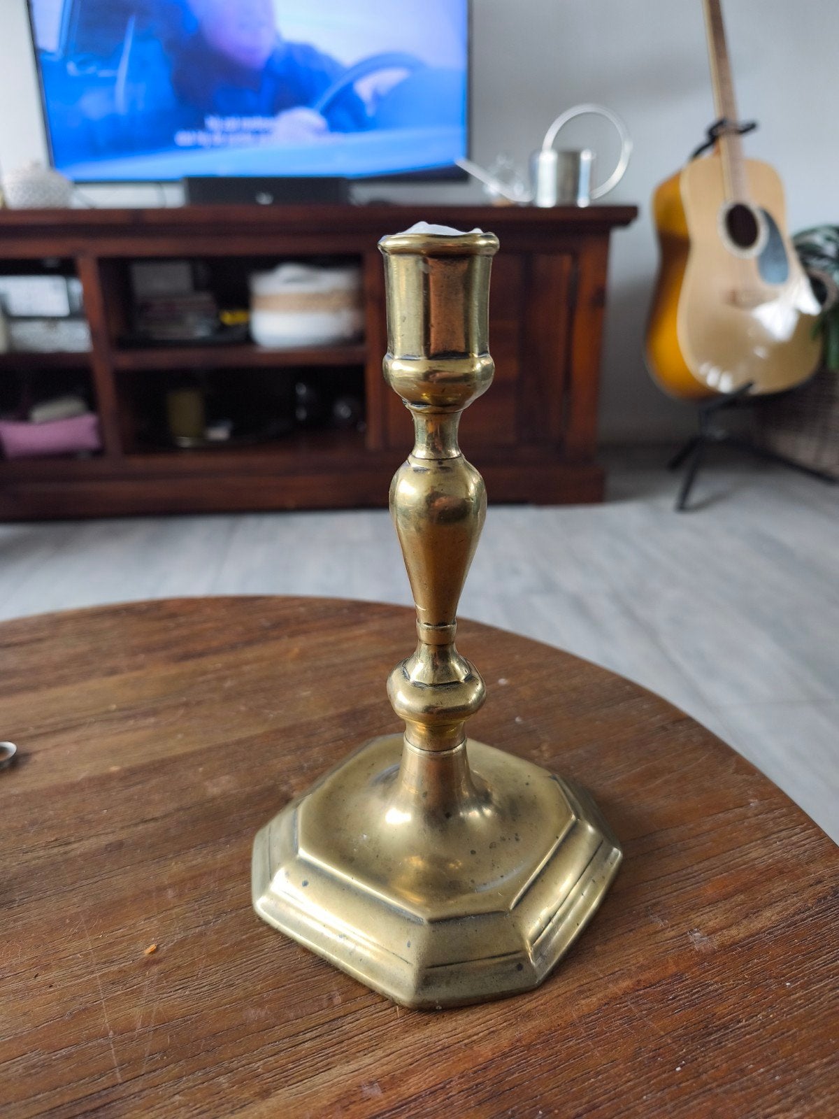 Antieke Franse 18e eeuwse koperen kandelaar, 22 cm hoog, Antiek en Kunst, Ophalen of Verzenden, Koper of Brons