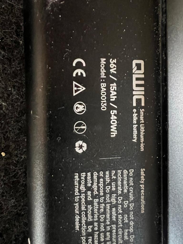 QWIC Smart Lithium-ion E-bike Accu 36V/15Ah/540Wh defect, Fietsen en Brommers, Fietsaccessoires | Fietsaccu's, Ophalen, Gebruikt