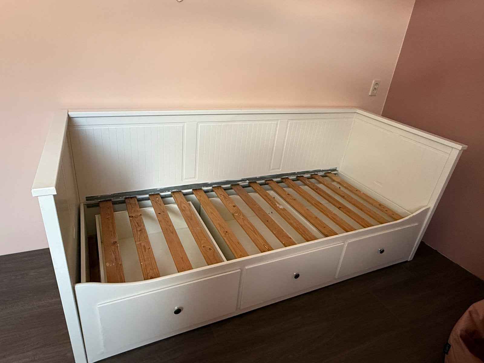 Wit bedbank met lades, Huis en Inrichting, Ophalen, Gebruikt, 90 cm, Eenpersoons