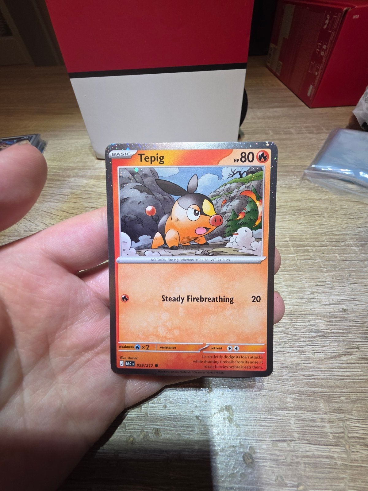 Tepig Cosmos Holo 029 Ascended Heroes Pokémon Kaart, Ophalen of Verzenden, Zo goed als nieuw, Losse kaart, Foil