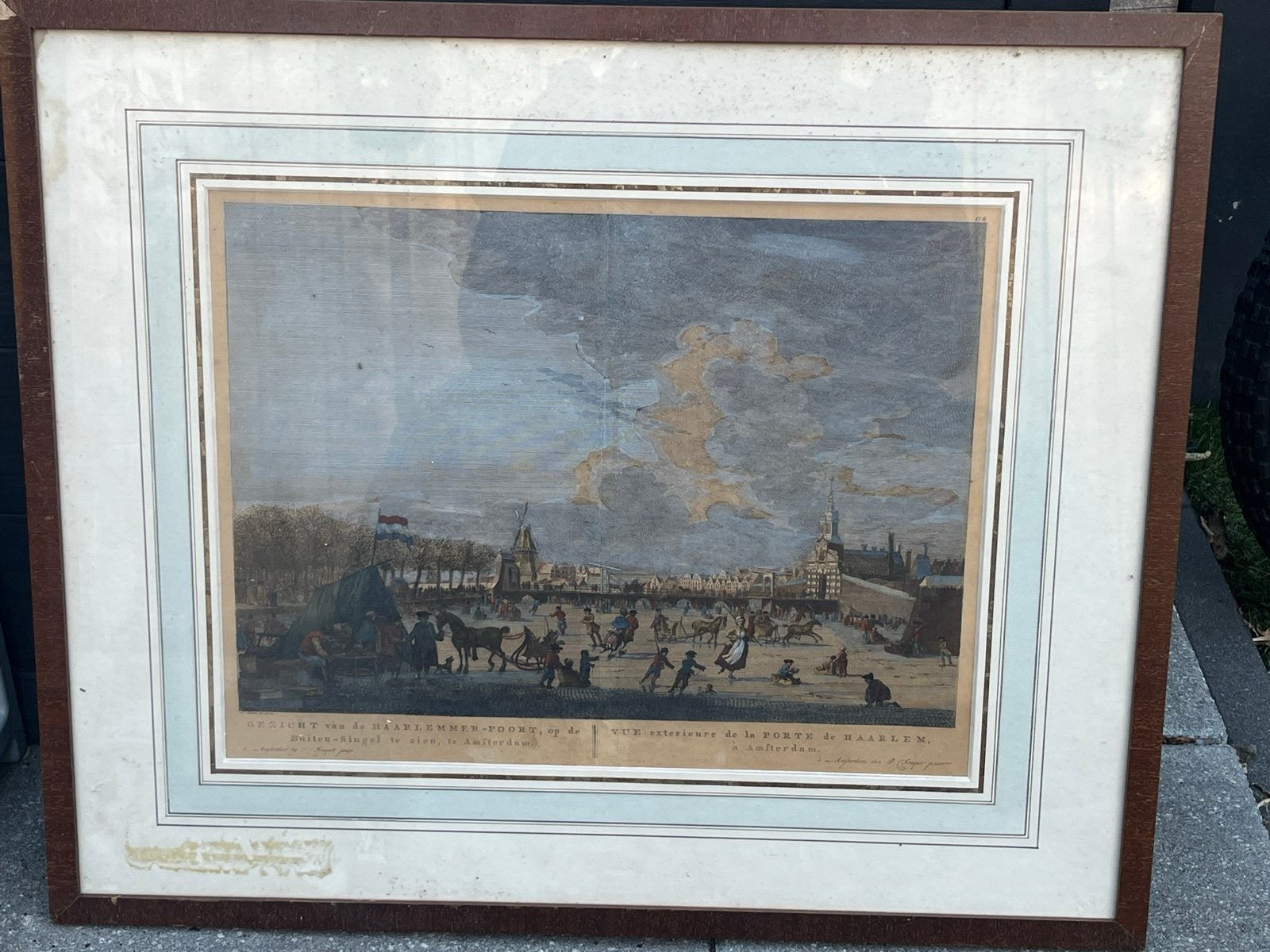 Antieke Gravure: Gezicht op de Haarlemmerpoort, Amsterdam, Antiek en Kunst, Ophalen, Handgekleurd, Stadsgezicht, Gravure