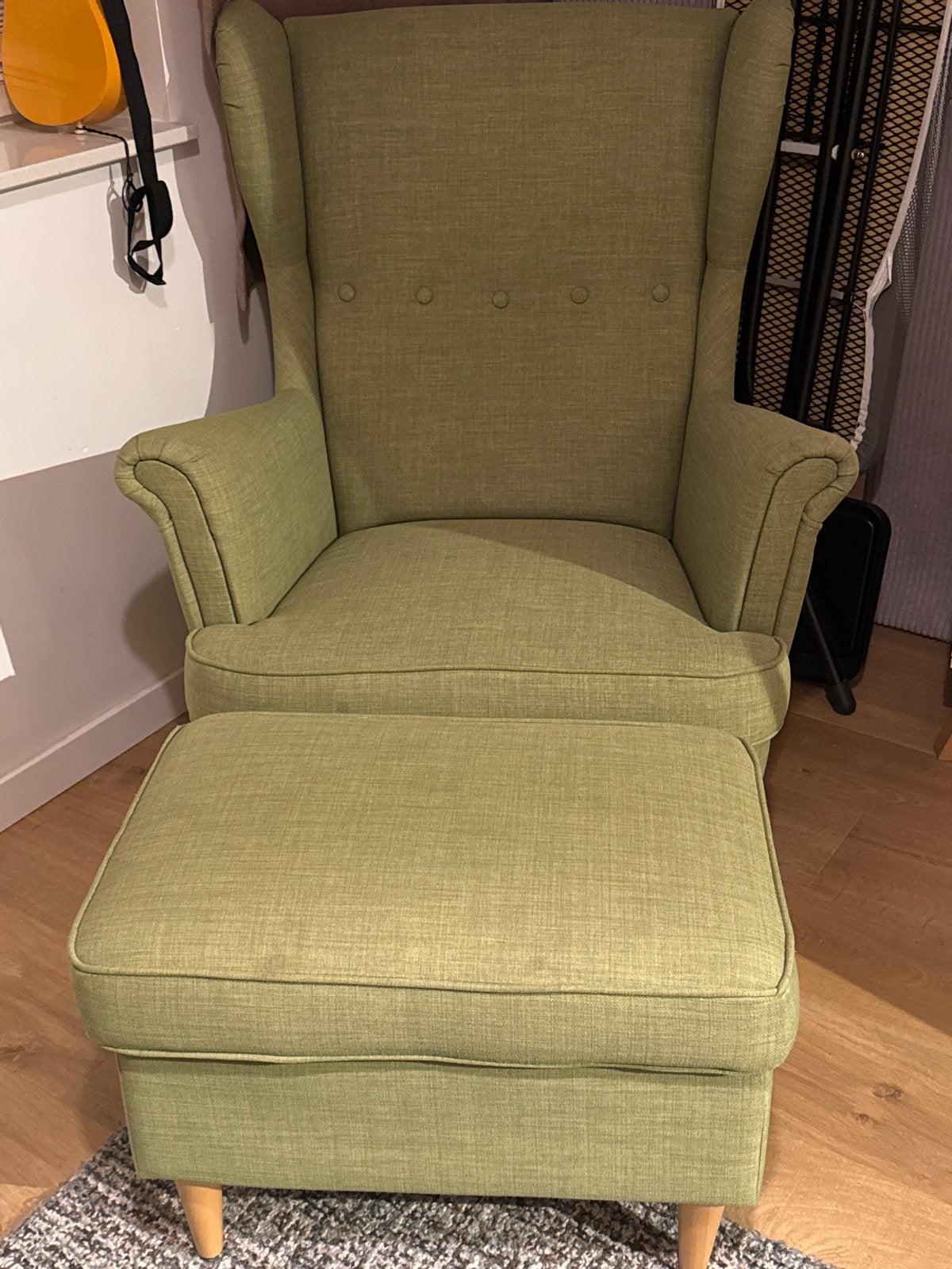 Ikea Oordauteuil Groen voetenbank - Comfortabel en Stijlvol, Ophalen of Verzenden, Gebruikt, Stof, 75 tot 100 cm