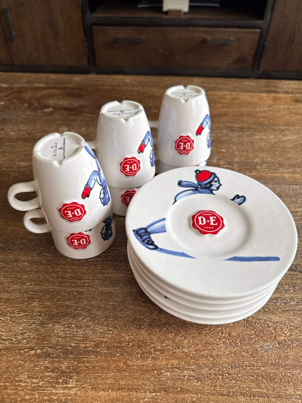 Douwe Egberts Elfstedenserie Servies - 6 Kopjes 5 Schotels, Overige merken, Keramiek, Vintage, Ophalen of Verzenden