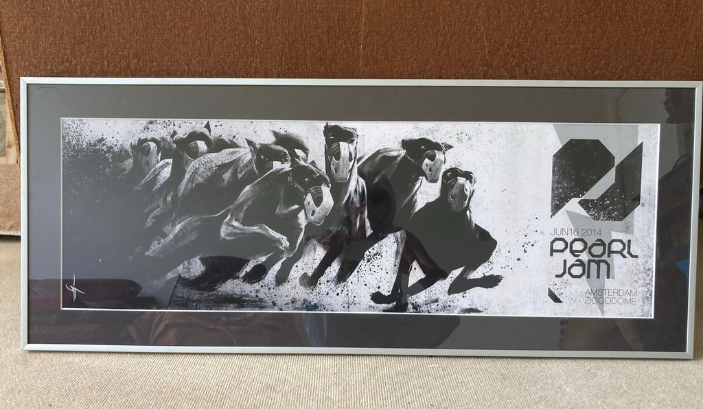 Pearl Jam concertposter Amsterdam 16 juni 2014 - Ingelijst, Verzamelen, Posters, Gebruikt, Met lijst, Rechthoekig Liggend, Ophalen of Verzenden