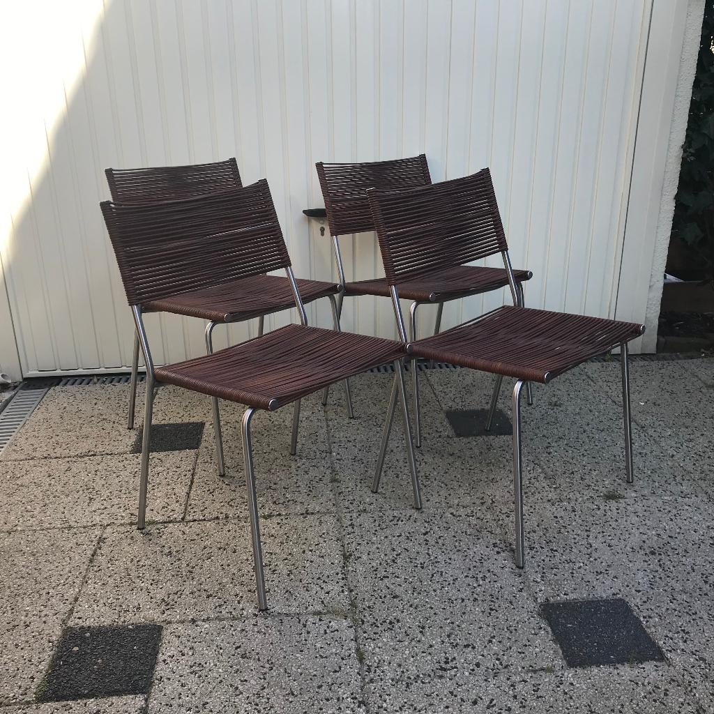 4 IZGS Bonacina Miss B2 design stoel modern leer RVS, Zwart, Leer, Ophalen of Verzenden, Zo goed als nieuw