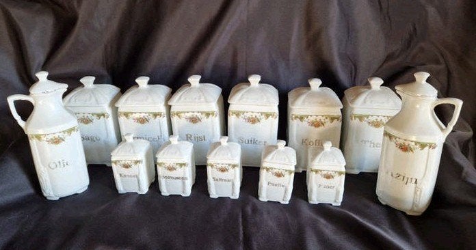 Brocante Porseleinen voorraadpotten Set, Ophalen