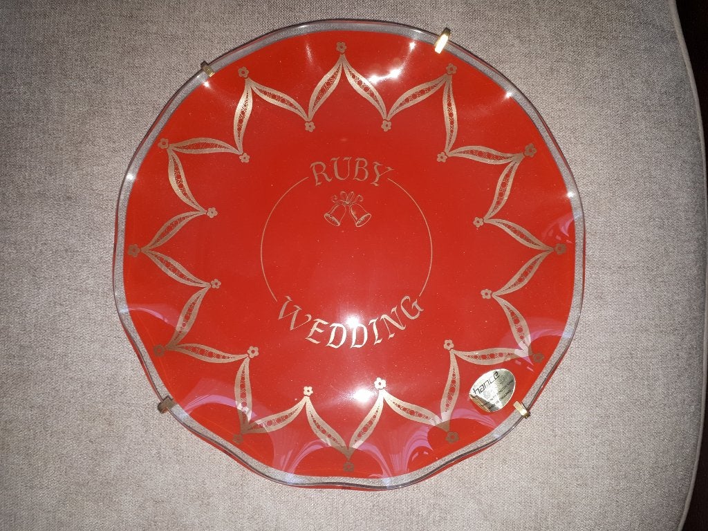 Wandbord Ruby Wedding (40-jarig huwelijk), Ophalen of Verzenden, Zo goed als nieuw, Rood, Wandbord of Wandpaneel