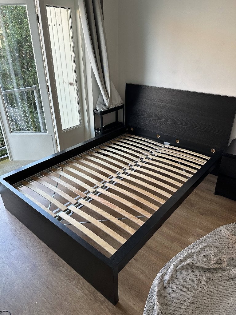 Ikea MALM Bed frame black-brown & LURÖY Slatted bed base, Huis en Inrichting, Ophalen, Zwart, Tweepersoons, 140 cm