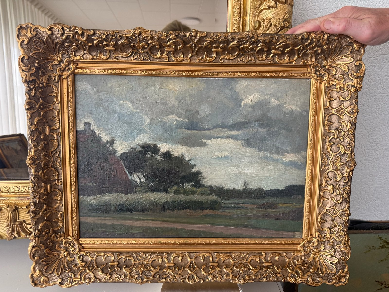 Olieverfschilderij op teakhout plank, 2e helft 20e eeuw, Antiek en Kunst, Ophalen, Paneel, Realistisch, Olieverf