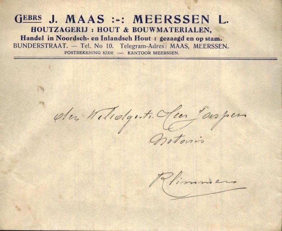 Meerssen - J. Maas - Houtzagerij - Reclame - 1910, Verzenden, Envelop