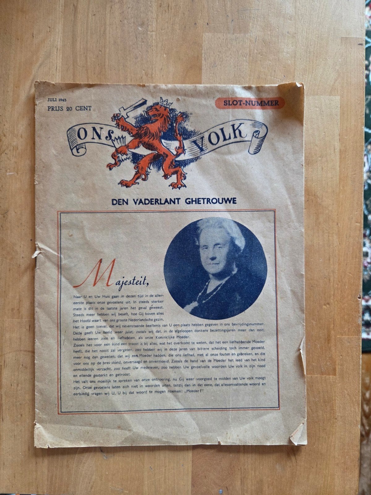 Oud tijdschrift 'Ons Volk' - Slot-nummer Juli 1945, Boeken, Tijdschriften en Kranten, Ophalen of Verzenden, Gelezen, Overige typen