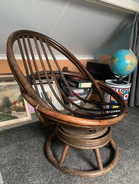 Vintage rotan draaistoel, Ophalen, -, Minder dan 75 cm, -