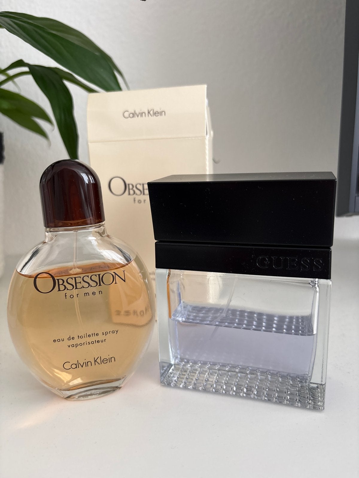Heren parfum: Guess en Calvin Klein Obsession, Ophalen of Verzenden, Gebruikt
