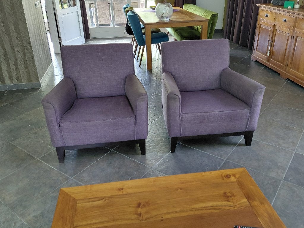 2 comfortabele paarse stoffen stoelen, Ophalen, Gebruikt, Twee, Overige kleuren