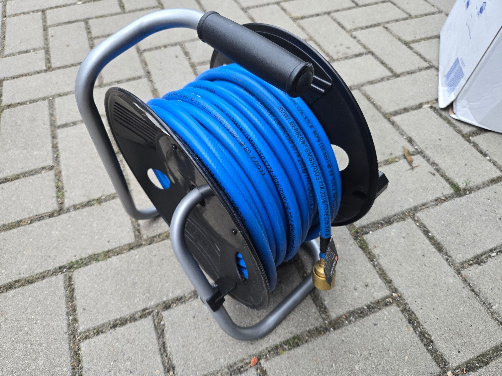 Luchtdrukslang op haspel - Blauw, 20 meter, Ophalen of Verzenden, Gebruikt